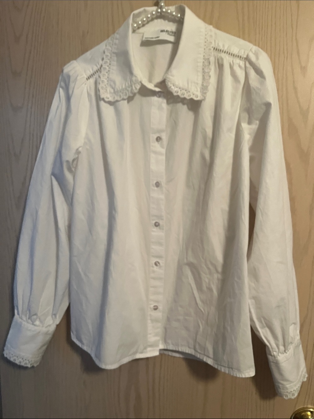 Selected Femme White Eyelet Collar Button-Down Shirt